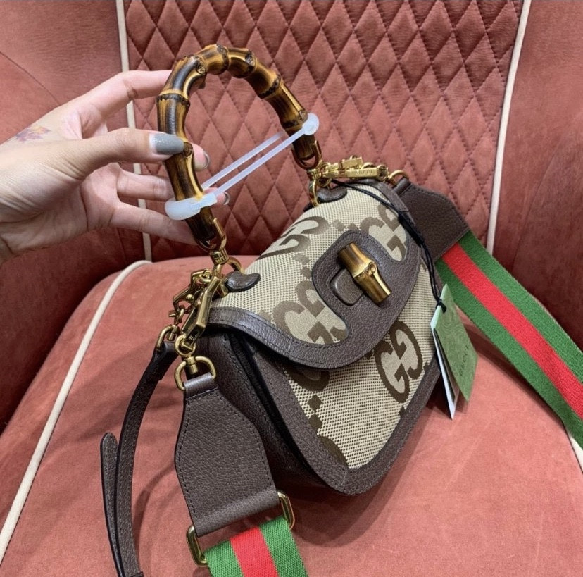 g*u*i small bamboo handbag with S*per double g pattern