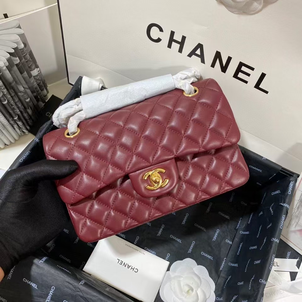 Ch*el small classic handbag gold metal 14.5×23×6cm