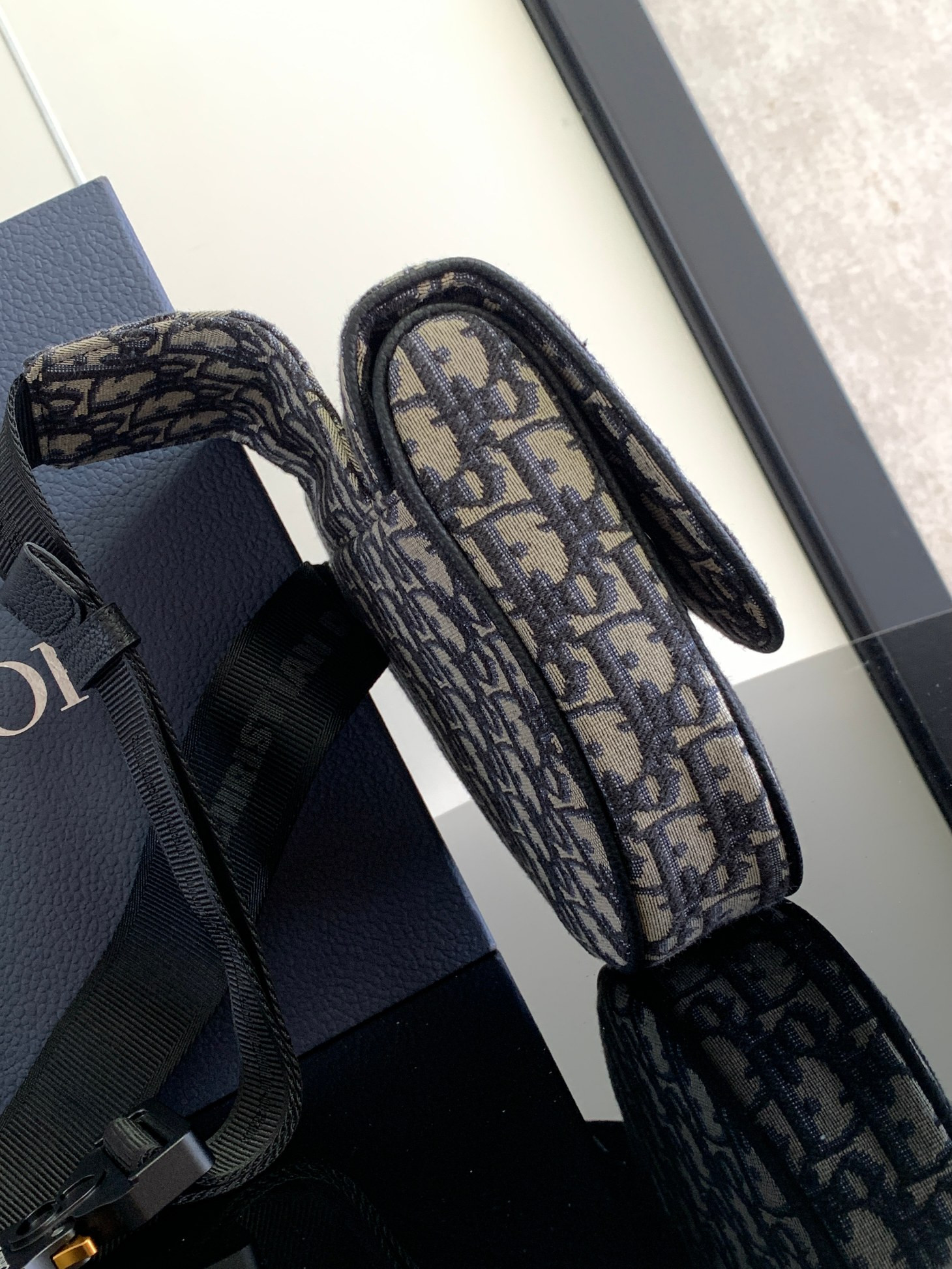 D*or saddle bag beige and black D*or oblique jacquard 26 x 19 x 4.5 cm