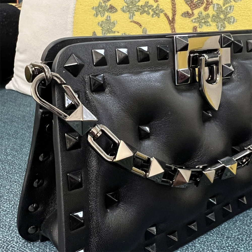 VALENTINO GARAVANI SMALL ROCKSTUD PADDED NAPPA HANDBAG BLACK