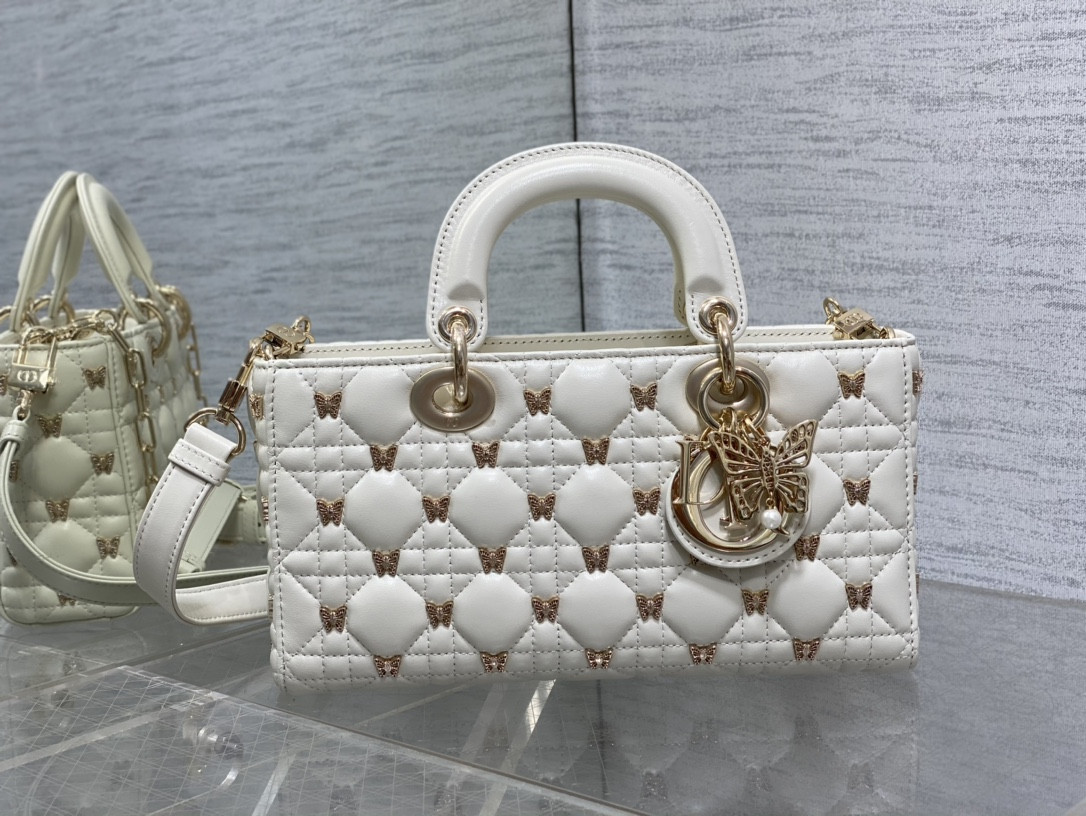 D*or medium lady d-joy bag white with butterfly studs