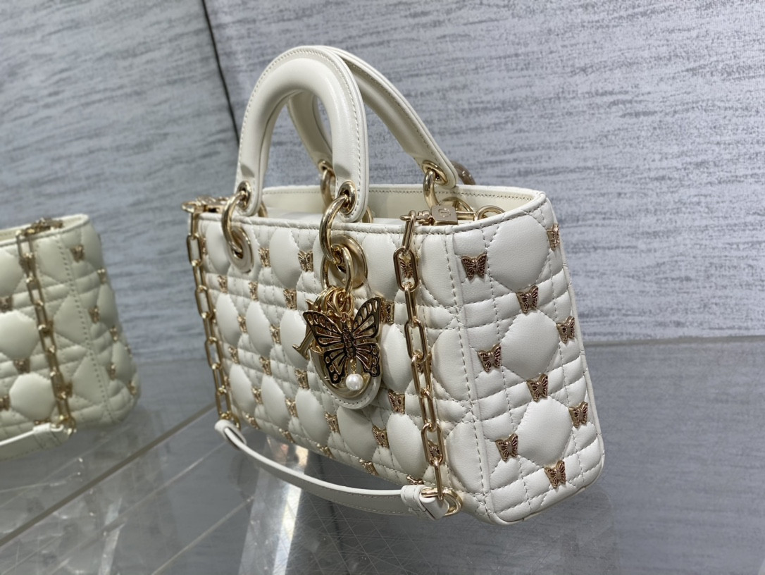 D*or medium lady d-joy bag white with butterfly studs
