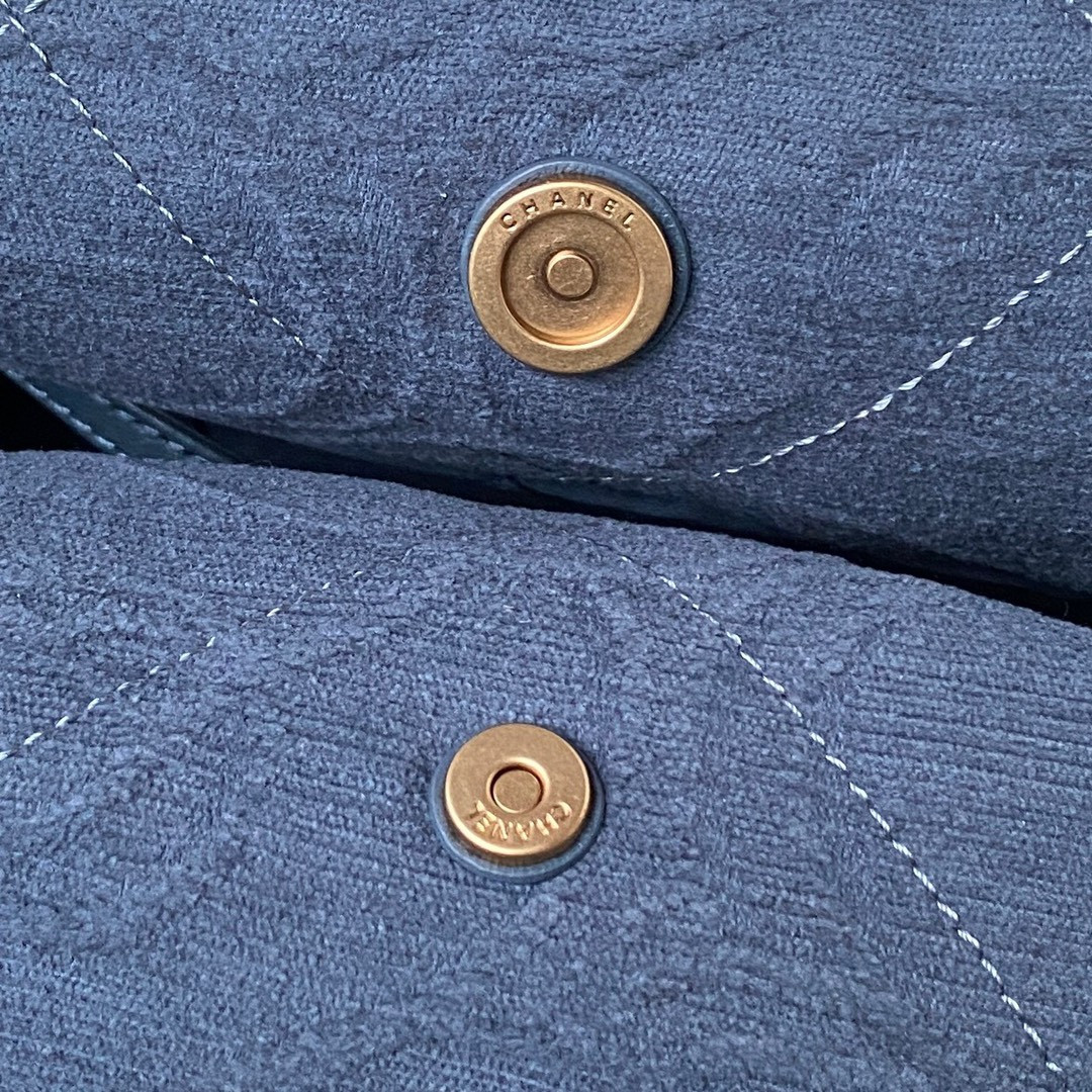 Ch*el 22 handbag velvet blue 15.2×16.4×3.1 in