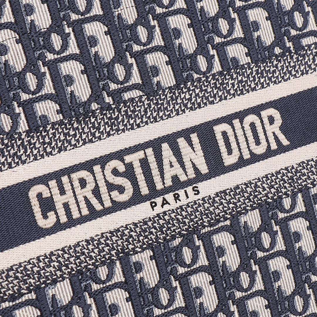 small D*or book tote blue D*or oblique embroidery and calfskin 10.5 x 8.5 x 5.5 inches