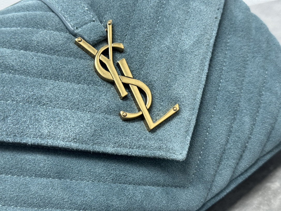 Y*L college medium in quilted suede blue 9.4 x 6.6 x 2.5 inches