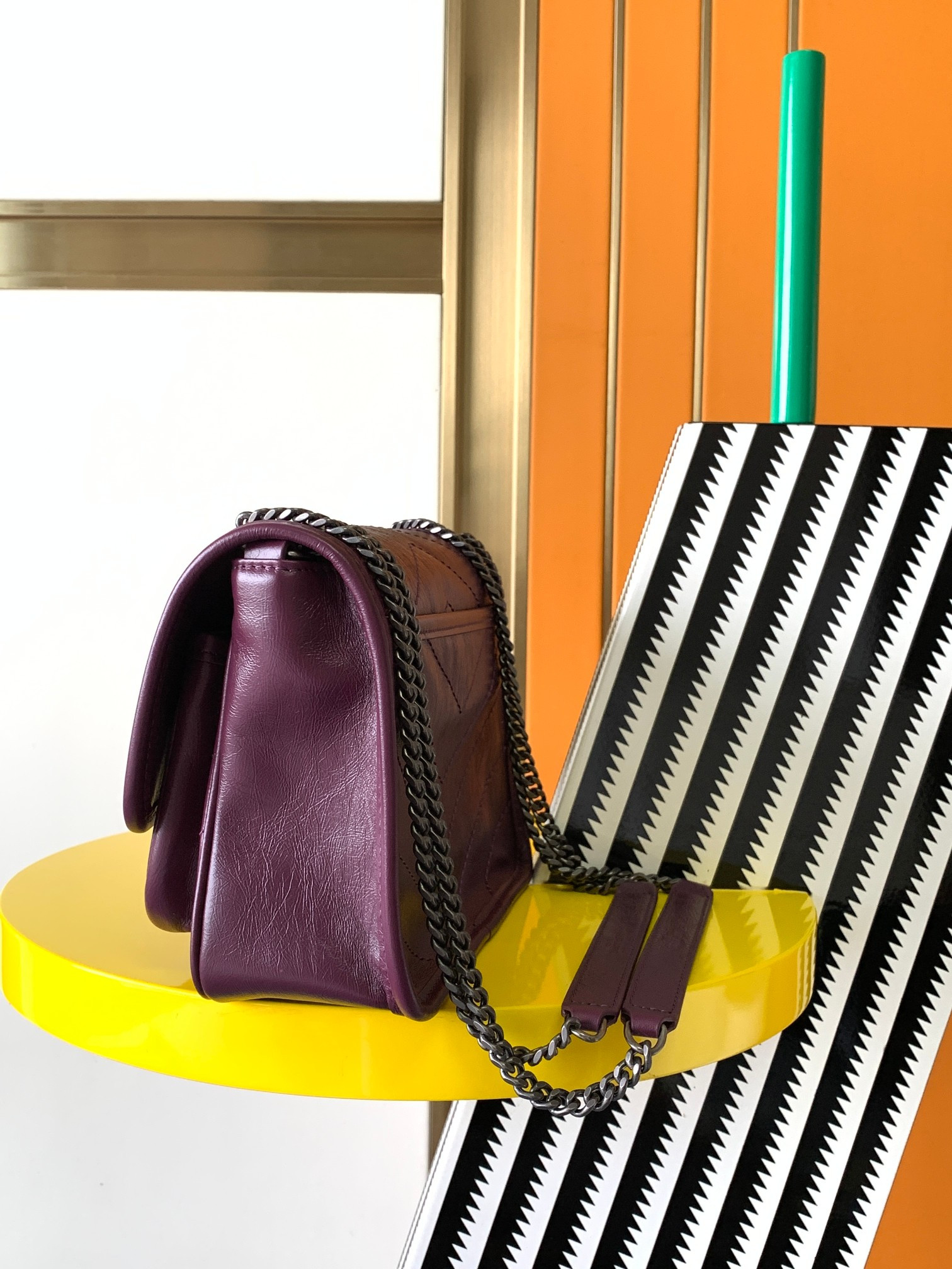 Y*L niki baby in vintage leather purple 8.2 x 6 x 2.9 inches