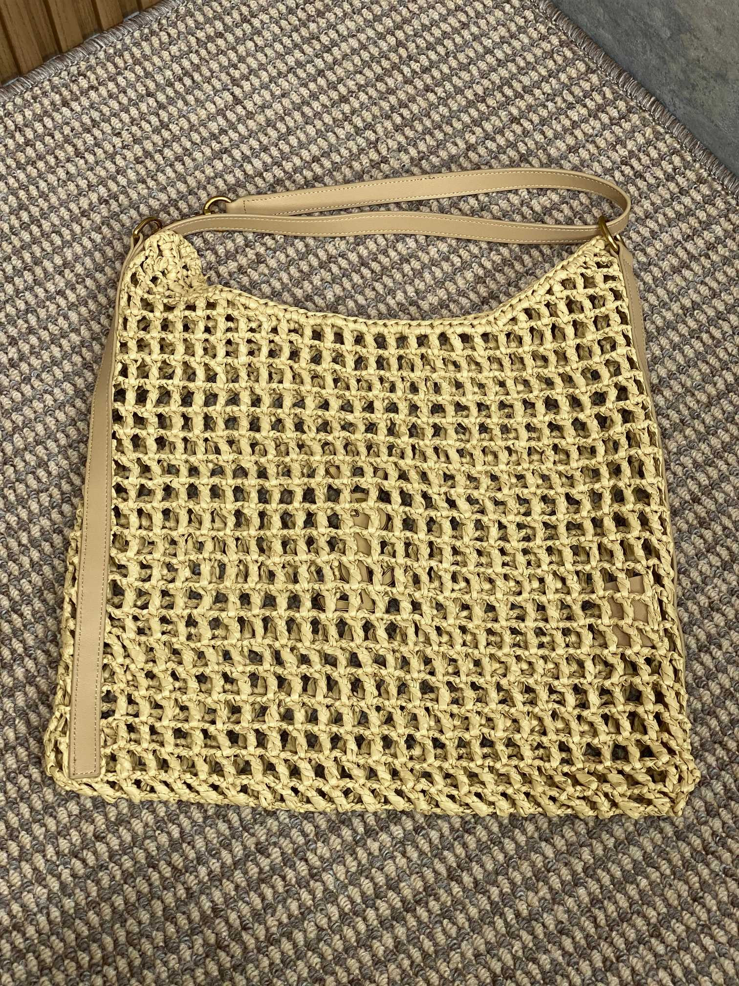 Y*L oxalis bag in raffia macramÉ color natural 14.6x15.7x1.2inches