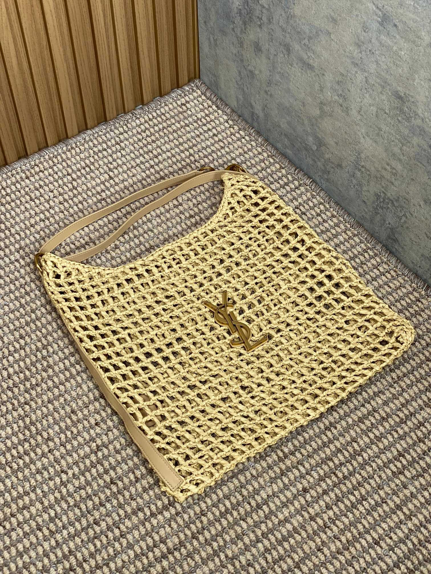 Y*L oxalis bag in raffia macramÉ color natural 14.6x15.7x1.2inches