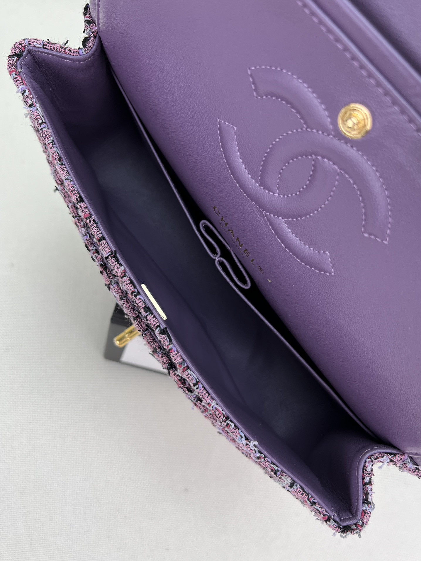 Ch*el classic 11.12 handbag tweed & gold-tone metal 6 × 9.9 × 2.5 in