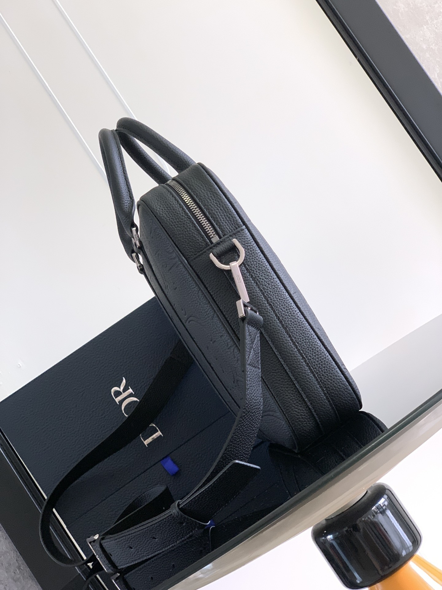 D*or zipped briefcase black D*or gravity leather and black grained calfskin 37 x 28 x 6 cm