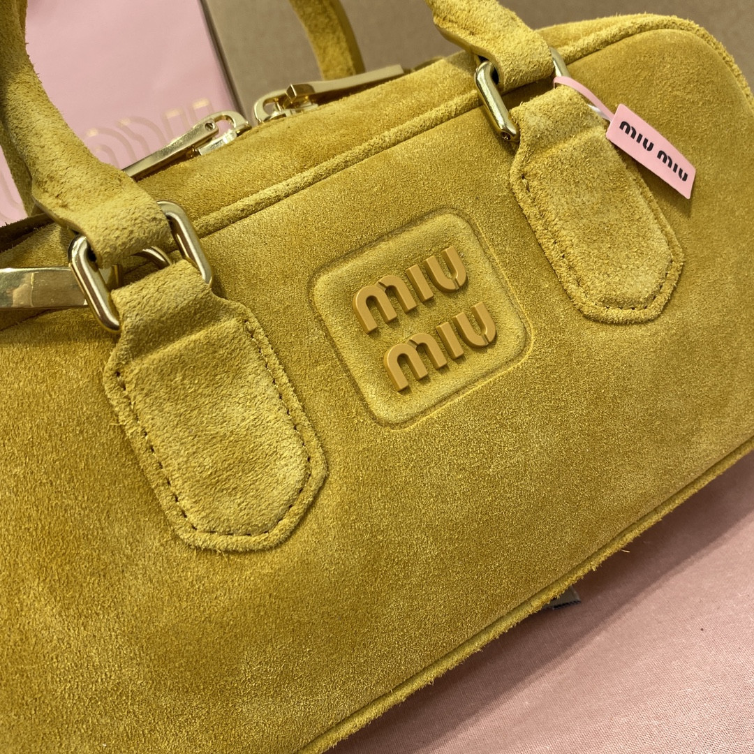 Miu Miu Arcadie padded suede top-handle bag 22X10.5X7.5cm